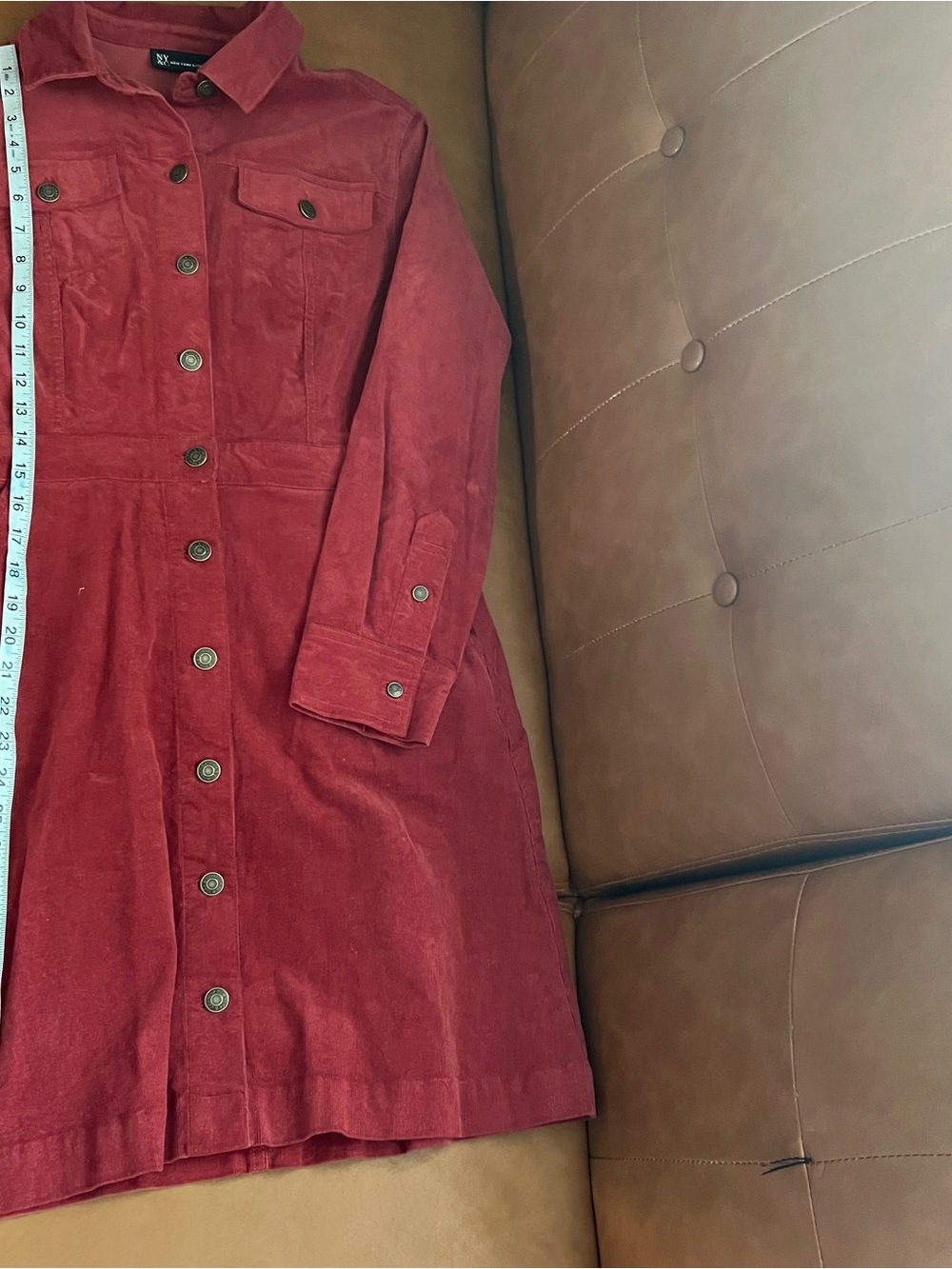 New York & Company Rust Red Button-Front Long Sleeve Shirt Dress Jacket Sz M - Picture 7 of 8